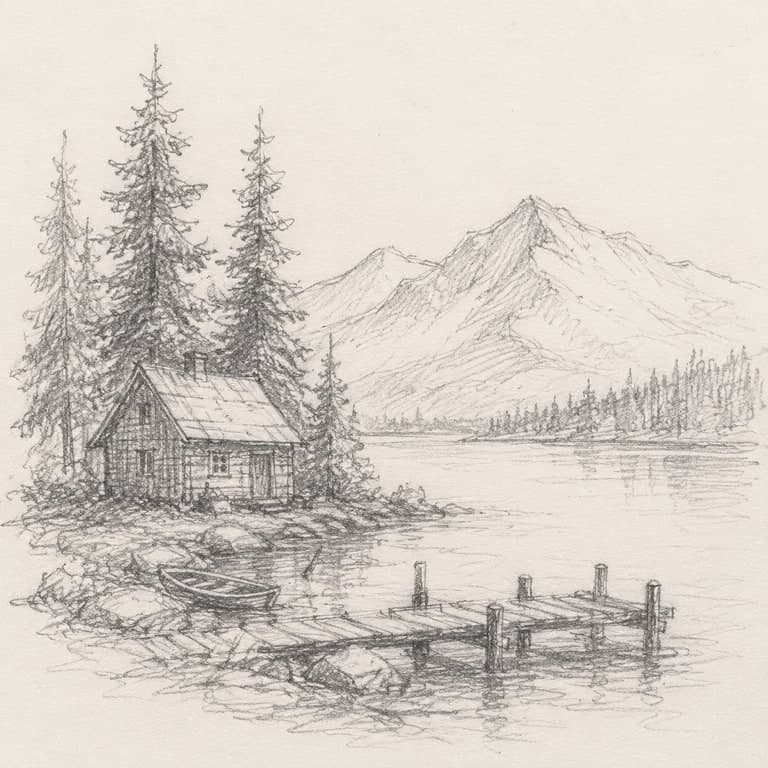 Sketch to Finished Cabin Image Example source image